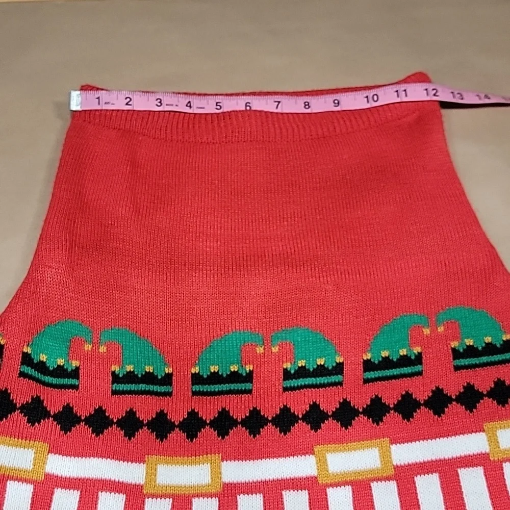 With Love Derek Size S Knit Sweater Skirt, Holiday Elf Pattern, Exc. Used Cond.